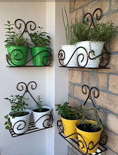 Flower Pot Stand for Balcony Living Room Outdoor (Set of 4, Black)