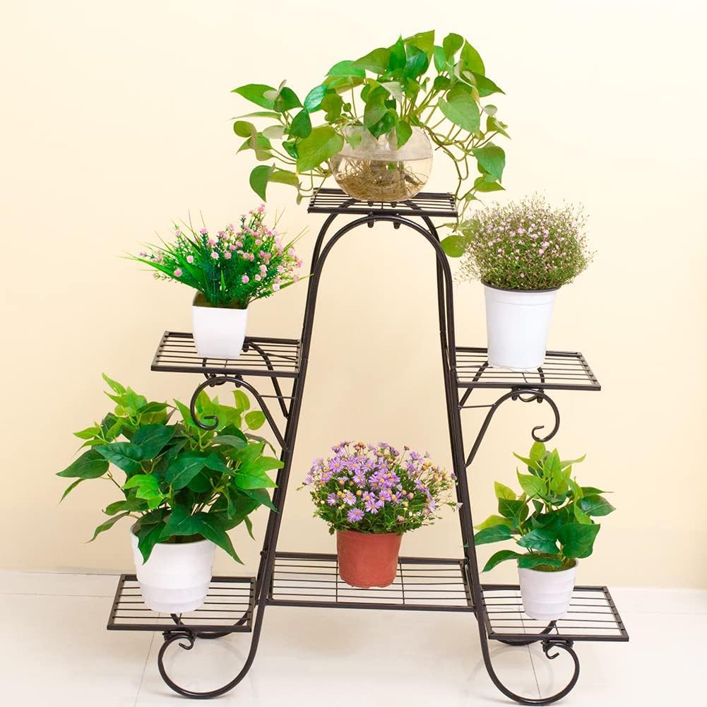 6 Tier Plant Stands for Indoors and Outdoors, L-25 x W-9 x H-29 inches (Black)