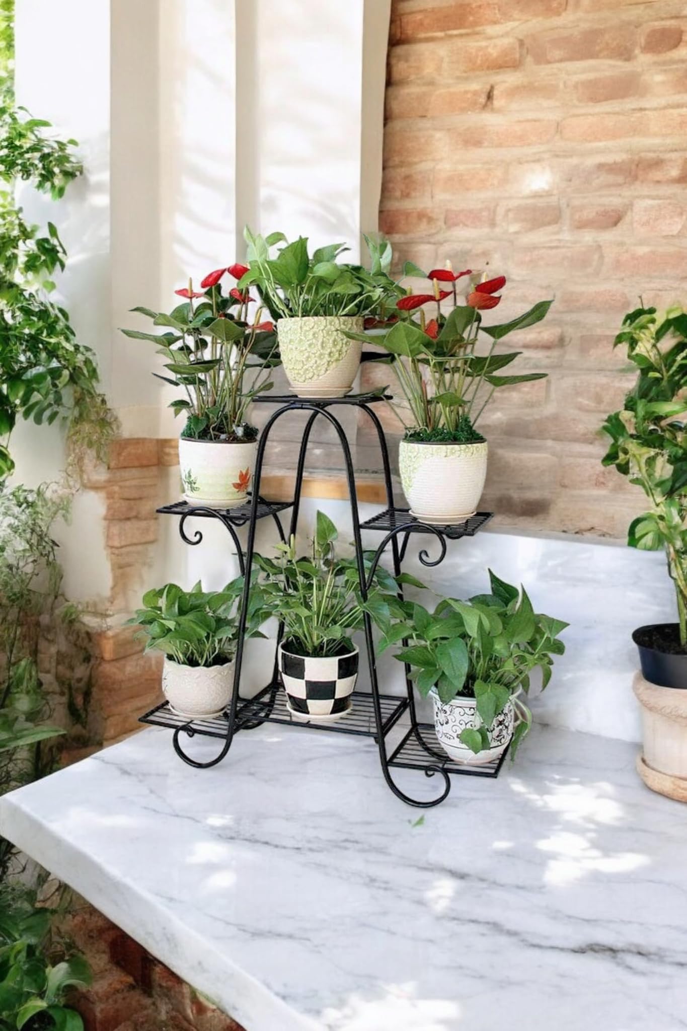 6 Tier Plant Stands for Indoors and Outdoors, L-25 x W-9 x H-29 inches (Black)