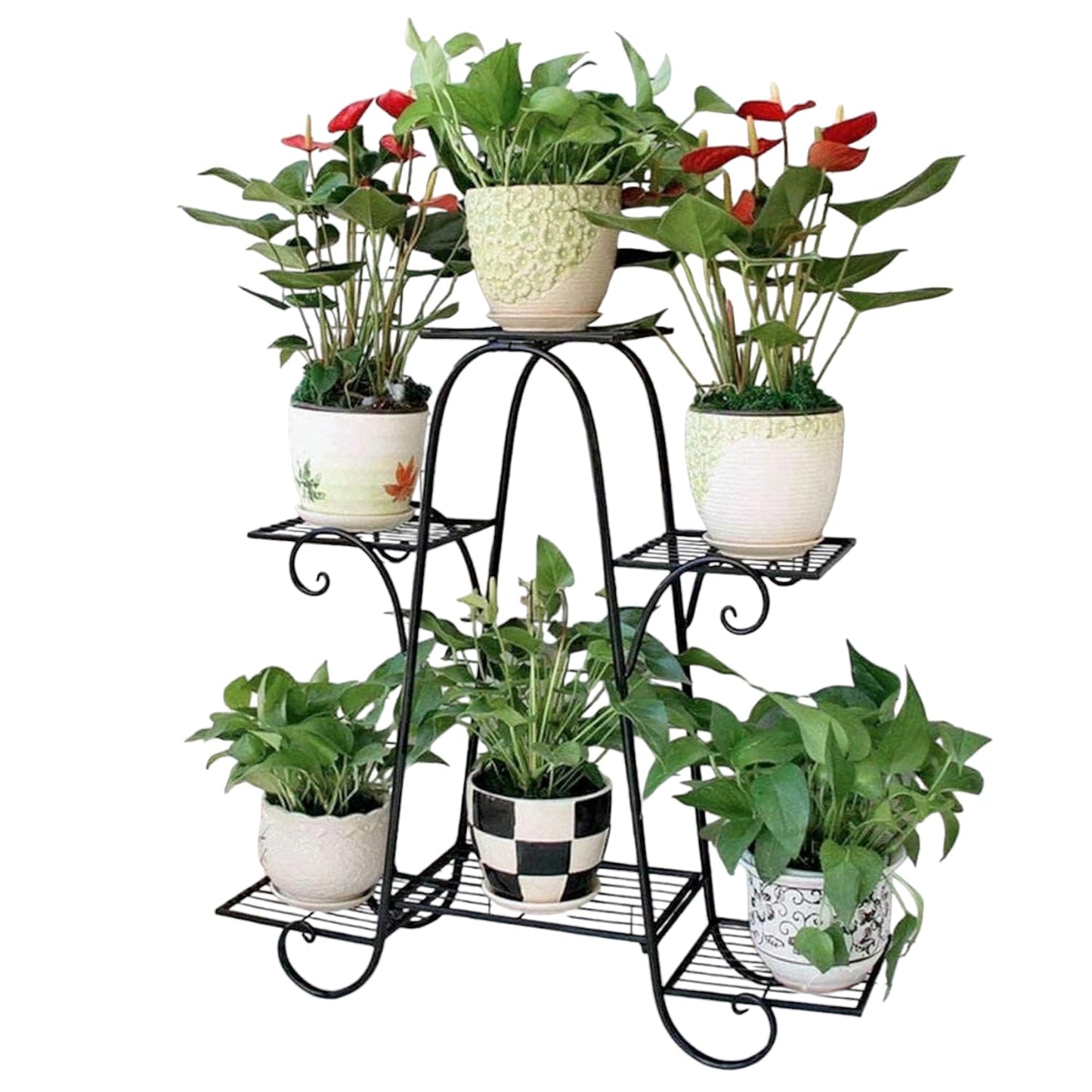 6 Tier Plant Stands for Indoors and Outdoors, L-25 x W-9 x H-29 inches (Black)