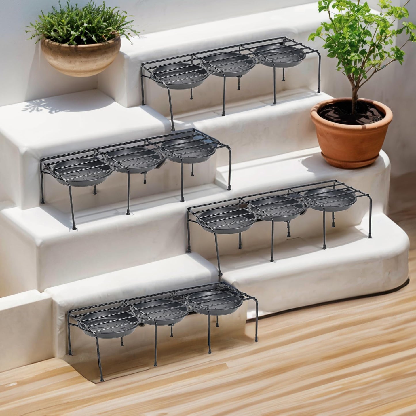 Driplock Heavy Duty Iron Plant Stand (Black, Set of 4)