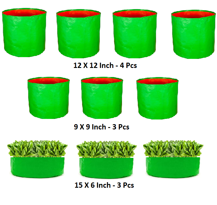 Grow Bag Combo Pack - 12x12 = 4 Pcs, 9x9 = 3 Pcs & 15x6 = 3 Pcs