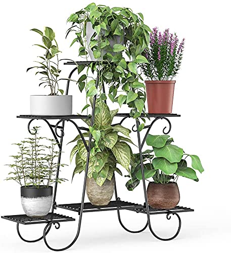 6 Tier Plant Stands for Indoors and Outdoors, L-25 x W-9 x H-29 inches (Black)