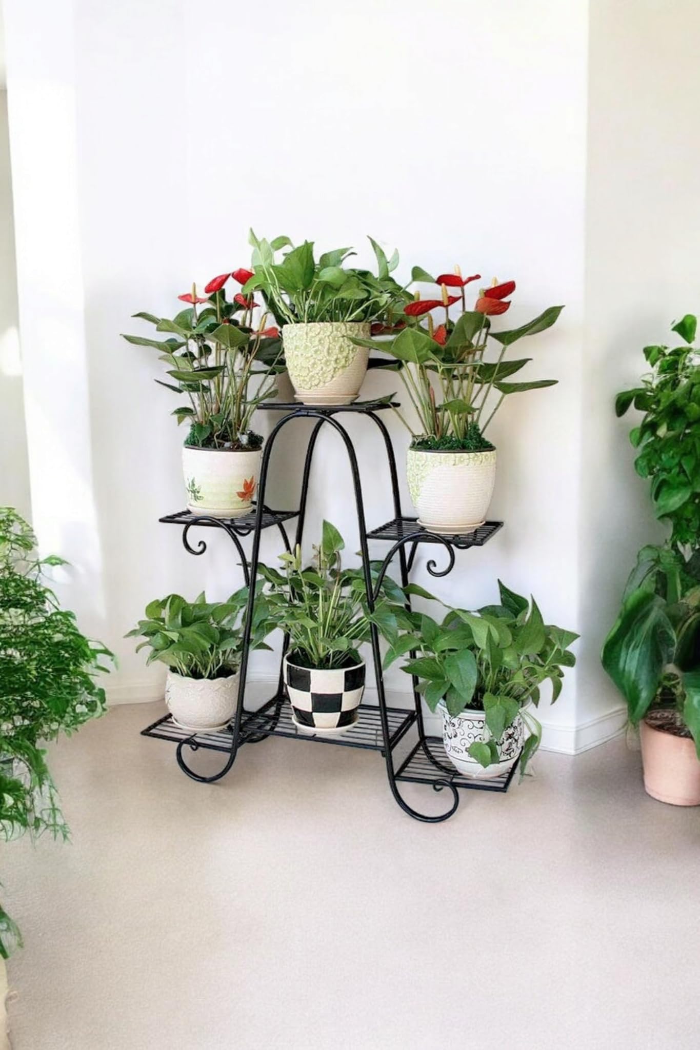 6 Tier Plant Stands for Indoors and Outdoors, L-25 x W-9 x H-29 inches (Black)
