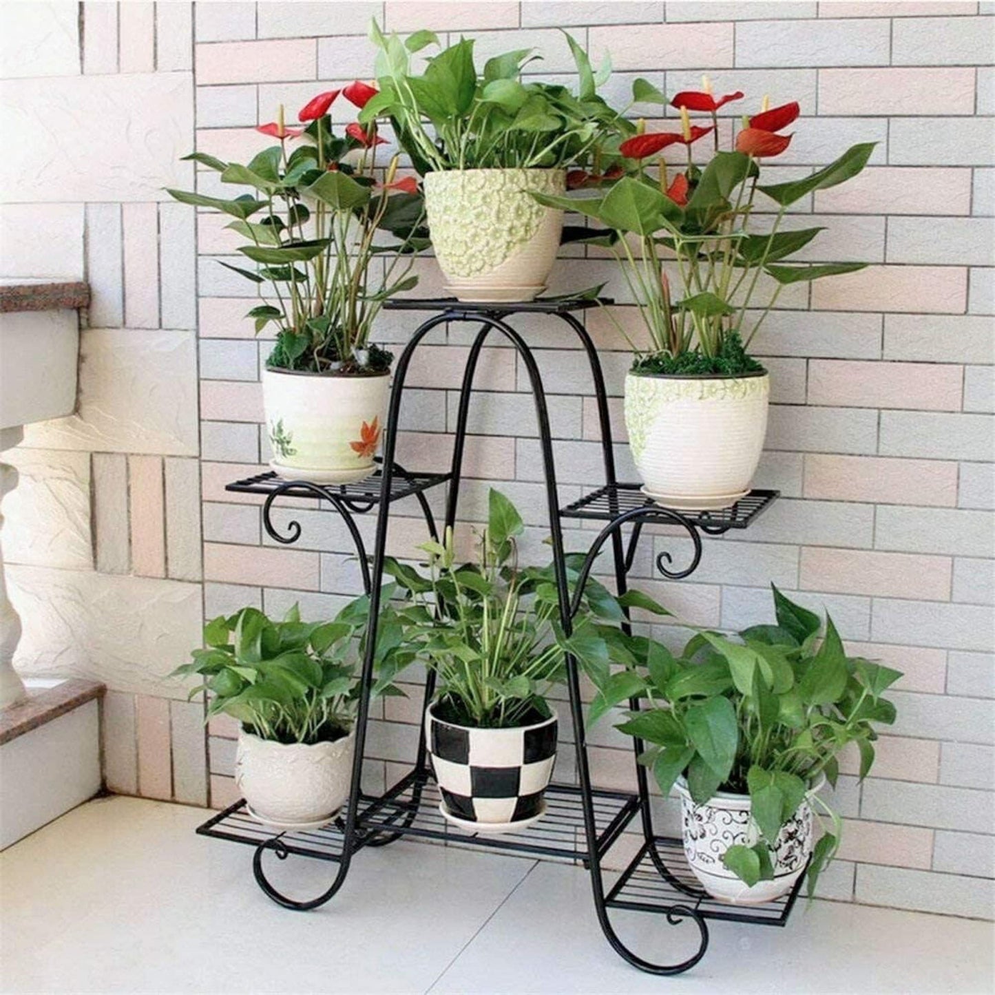 6 Tier Plant Stands for Indoors and Outdoors, L-25 x W-9 x H-29 inches (Black)